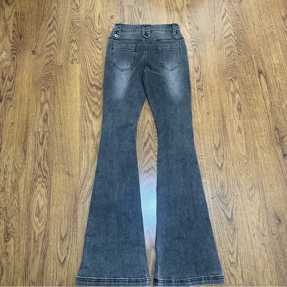 Hot Topic Gray Star Patterned Flared Jeans size 0… - image 3